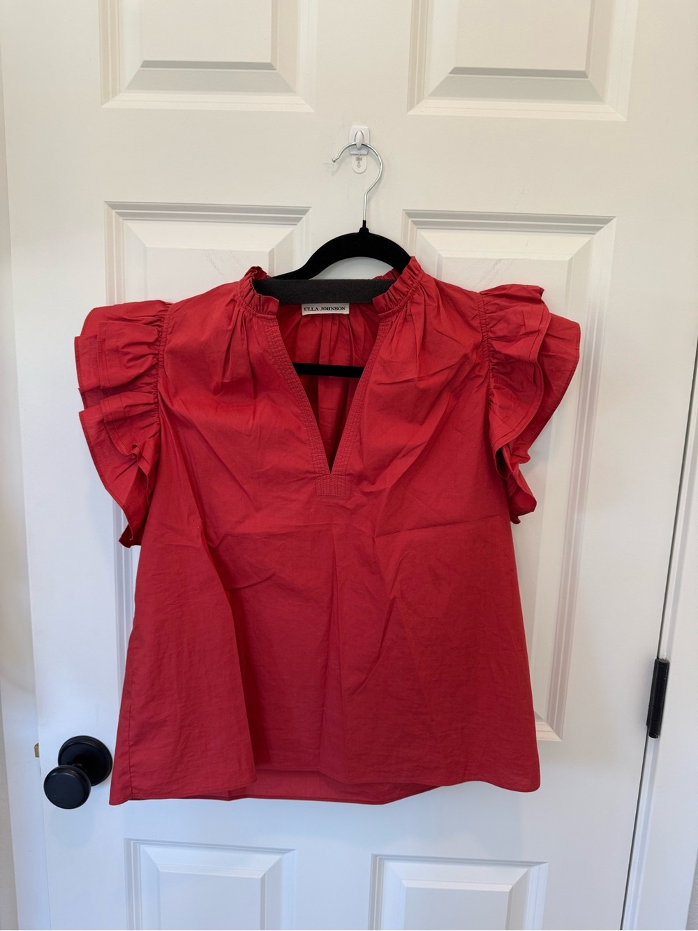 Ulla Johnson Crimson Red Elena Ruffle Sleeve V-Neck Blouse sz:4